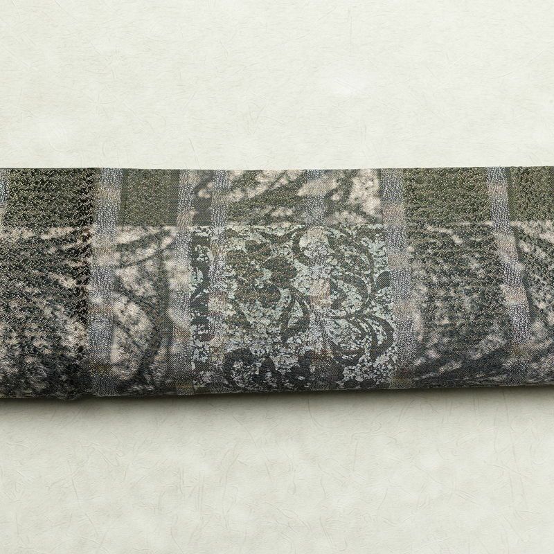 袋帯 全通柄 美品 正絹 木の葉・植物柄 金通し フォーマル 帯 緑・うぐいす色_画像14