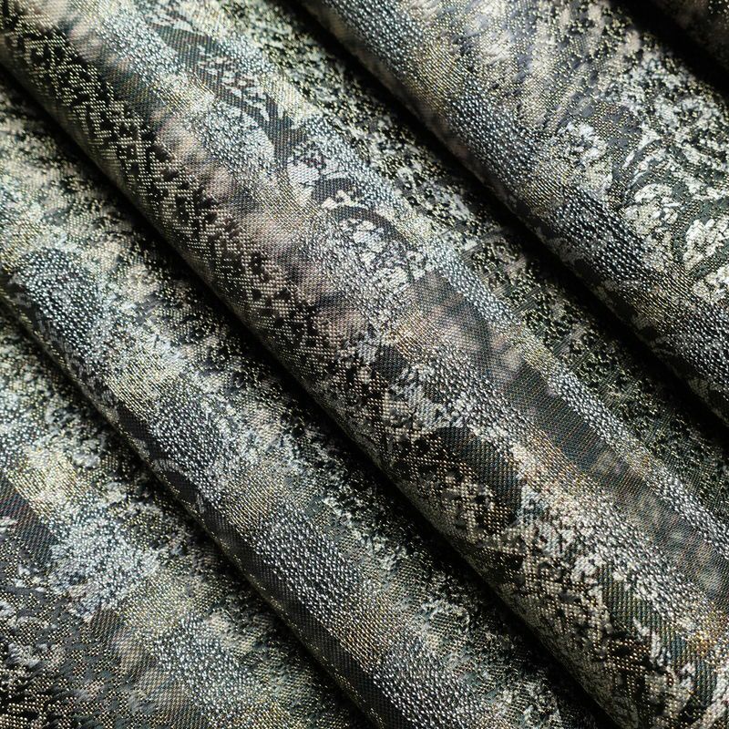 袋帯 全通柄 美品 正絹 木の葉・植物柄 金通し フォーマル 帯 緑・うぐいす色_画像18