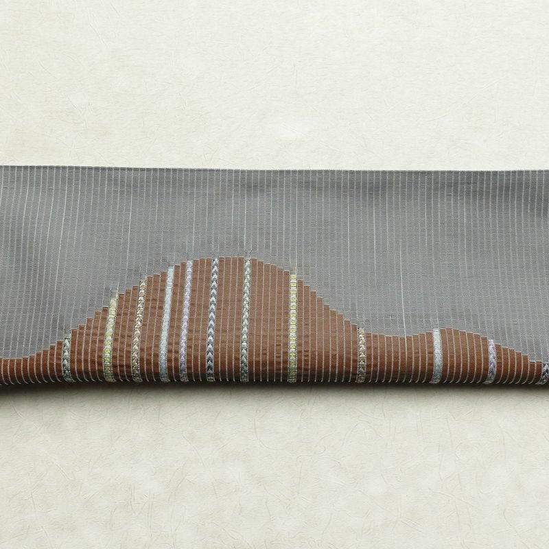 袋帯 六通柄 良品 一般用 正絹 幾何学柄・抽象柄 刺繍 帯 モダン 茶_画像14