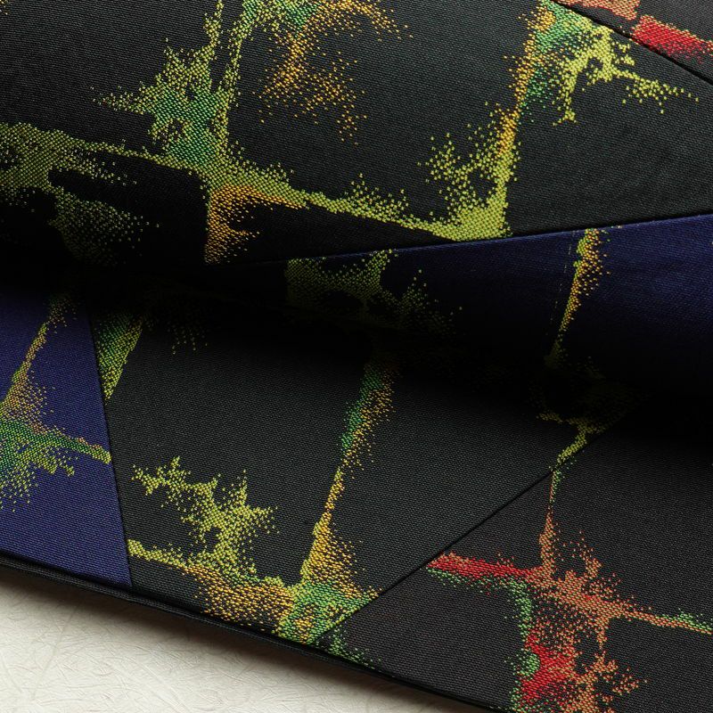 袋帯 全通柄 一般用 正絹 切嵌 幾何学柄・抽象柄 帯 黒_画像7