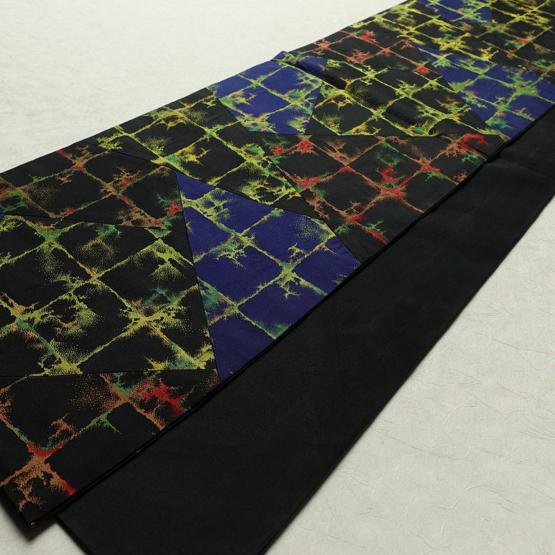 袋帯 全通柄 一般用 正絹 切嵌 幾何学柄・抽象柄 帯 黒_画像8