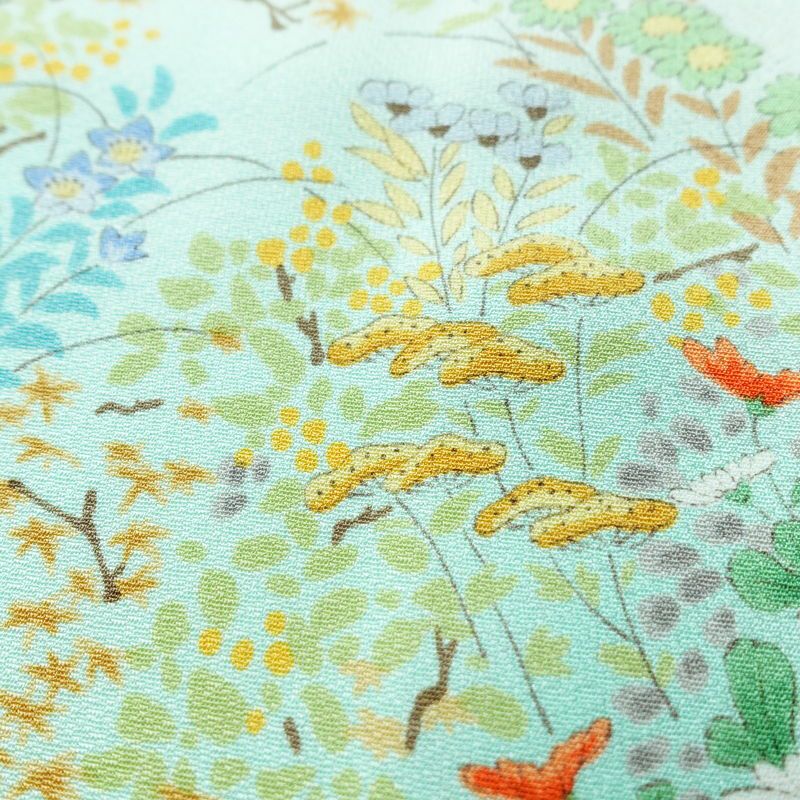 小紋 美品 総柄 正絹 花柄 袷仕立て 身丈157cm 裄丈65.5cm 一部しつけ糸付き 着物 緑・うぐいす色_画像9