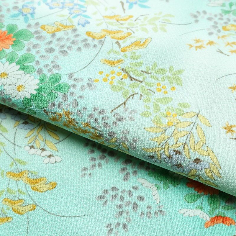 小紋 美品 総柄 正絹 花柄 袷仕立て 身丈157cm 裄丈65.5cm 一部しつけ糸付き 着物 緑・うぐいす色_画像20