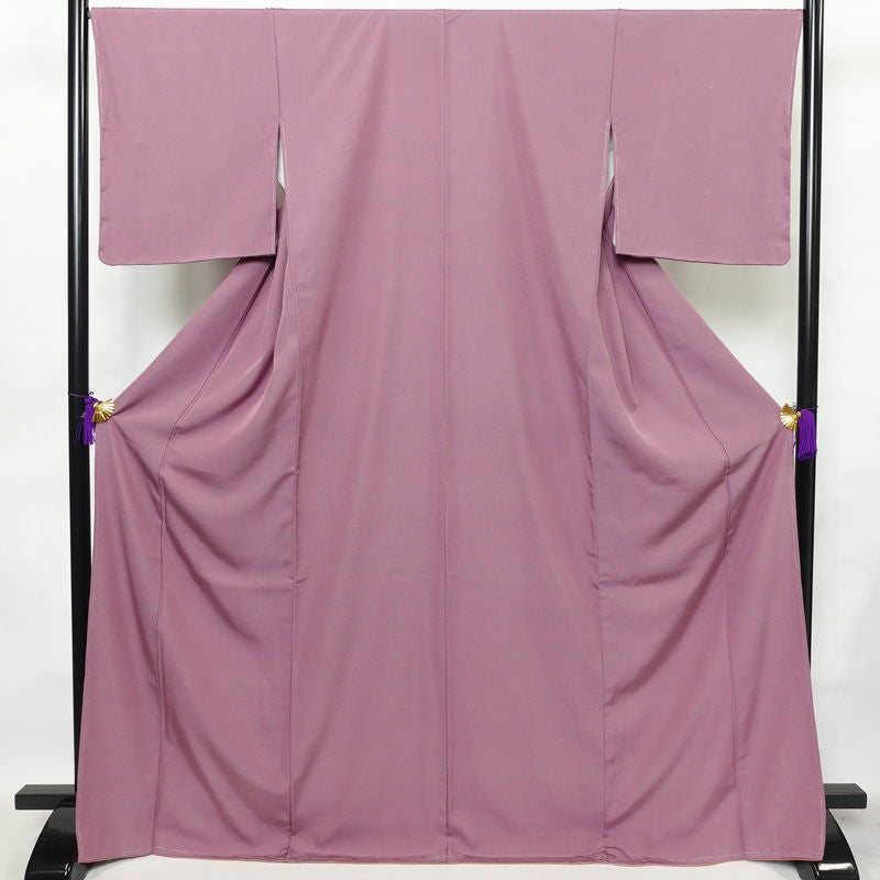 色無地 古法草木染 しつけ糸付き 鮫小紋 正絹 流水・波柄 袷仕立て 身丈169cm 裄丈68.5cm 着物 紫・藤色_画像1