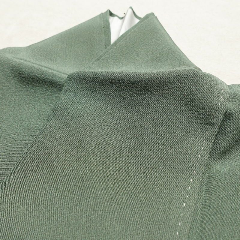 色留袖 縮緬 一つ紋付き 正絹 風景柄 袷仕立て 身丈160cm 裄丈67cm 共八掛 フォーマル 着物 緑・うぐいす色_画像19