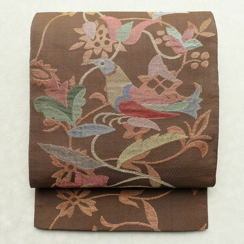袋帯 太鼓柄 フォーマル用 正絹 人物・動物柄 金糸 帯 茶_画像1