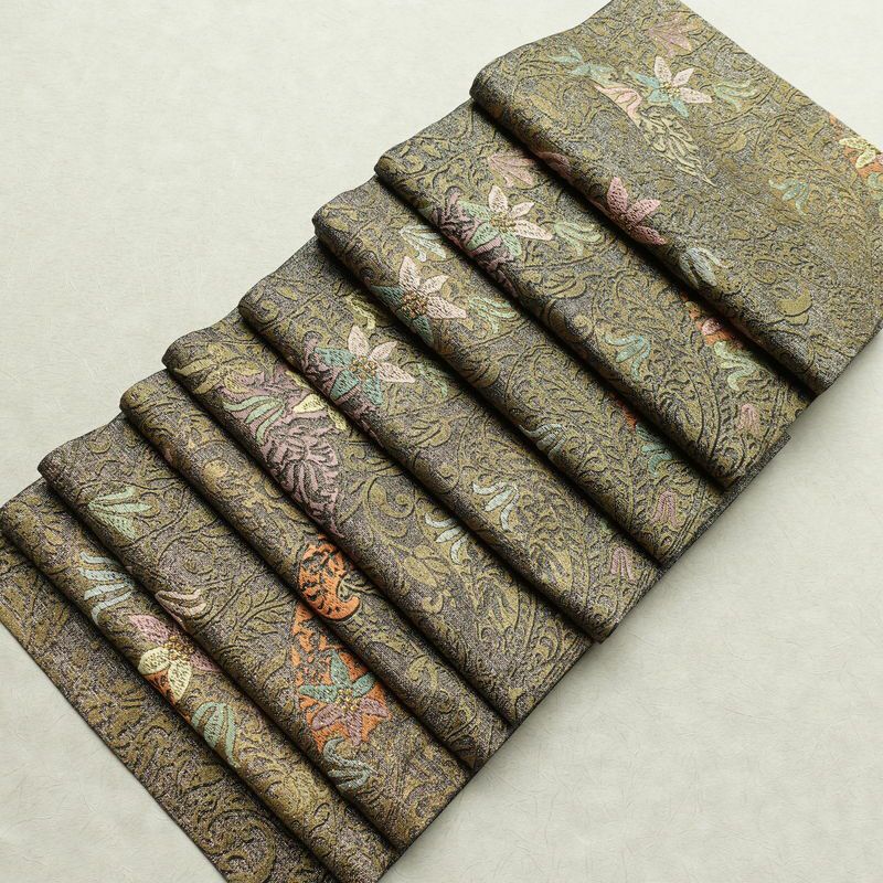 袋帯 全通柄 良品 フォーマル用 正絹 木の葉・植物柄 金糸 帯 茶_画像17