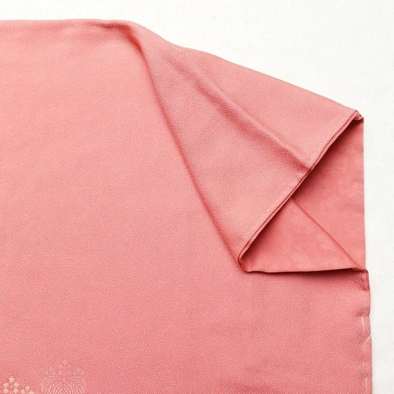 小紋 良品 一つ紋付き 付下小紋 五三の桐 桐 正絹 家紋柄 袷仕立て 身丈162cm 裄丈67cm 一部しつけ糸付き 金糸 着物 ピンク_画像15