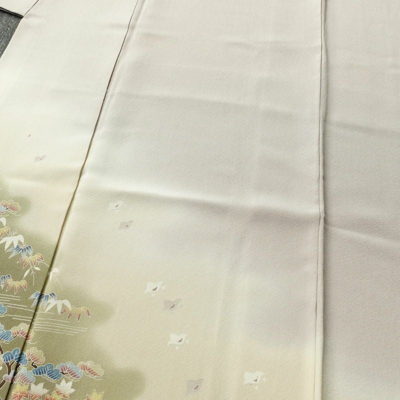 色留袖 三つ紋付き 落款入り 縮緬 正絹 風景柄 袷仕立て 身丈153.5cm 裄丈63cm 共八掛 フォーマル 着物 小豆・エンジ_画像5