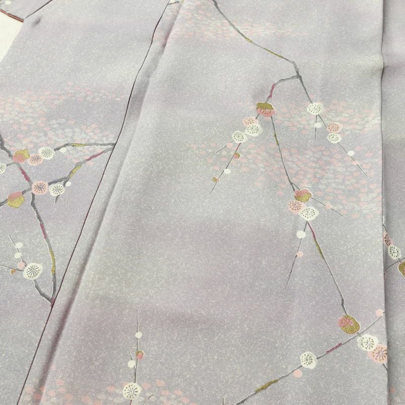 小紋 良品 しつけ糸付き 正絹 花柄 袷仕立て 身丈157.5cm 裄丈66.5cm 箔 着物 紫・藤色_画像5