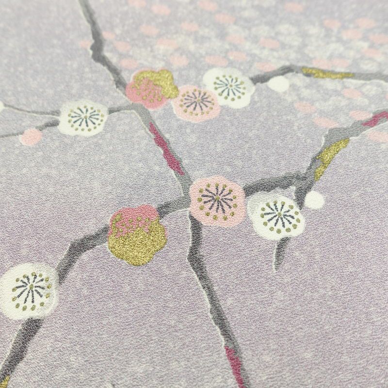 小紋 良品 しつけ糸付き 正絹 花柄 袷仕立て 身丈157.5cm 裄丈66.5cm 箔 着物 紫・藤色_画像8