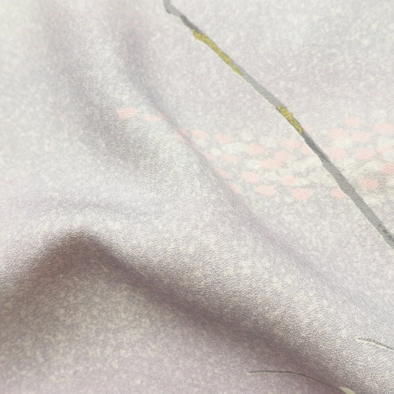 小紋 良品 しつけ糸付き 正絹 花柄 袷仕立て 身丈157.5cm 裄丈66.5cm 箔 着物 紫・藤色_画像20