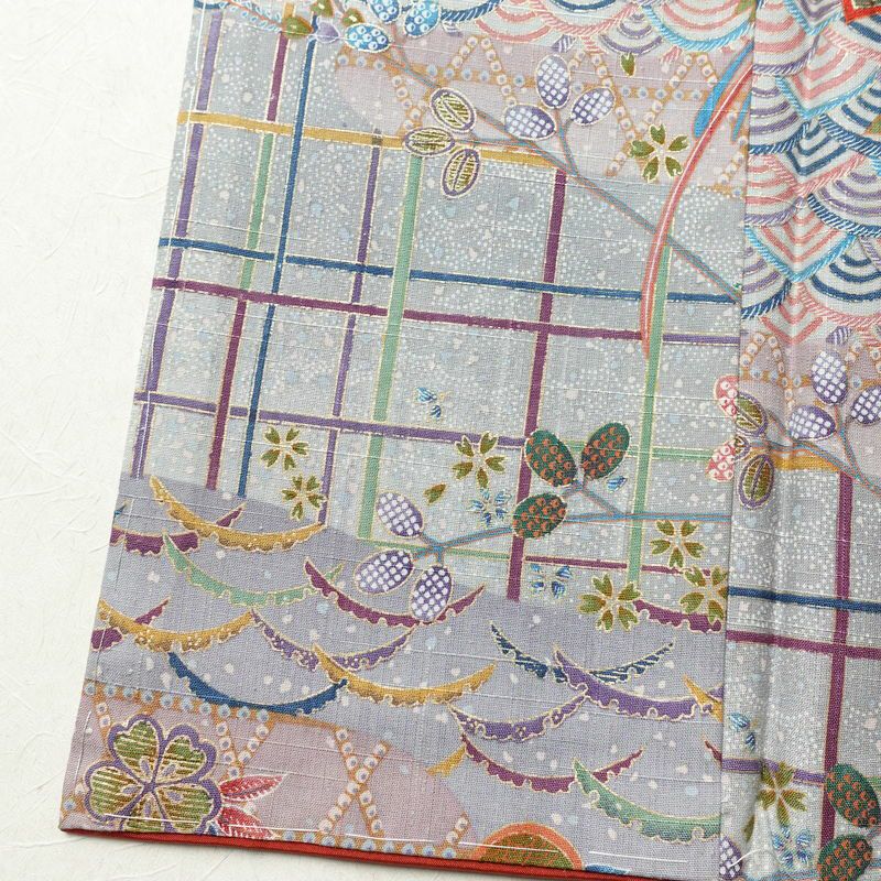 小紋 良品 紬地 しつけ糸付き 正絹 古典柄 袷仕立て 身丈164cm 裄丈66cm 金彩 着物 青・紺_画像12