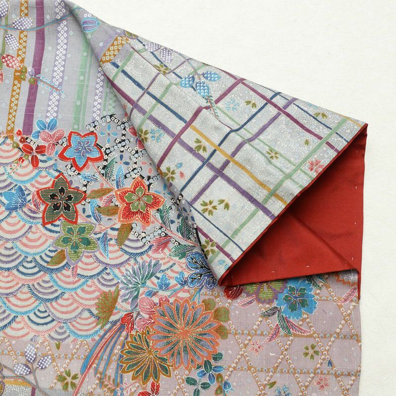 小紋 良品 紬地 しつけ糸付き 正絹 古典柄 袷仕立て 身丈164cm 裄丈66cm 金彩 着物 青・紺_画像14