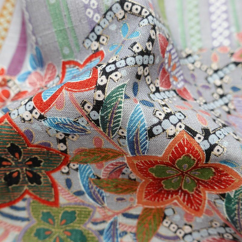 小紋 良品 紬地 しつけ糸付き 正絹 古典柄 袷仕立て 身丈164cm 裄丈66cm 金彩 着物 青・紺_画像21