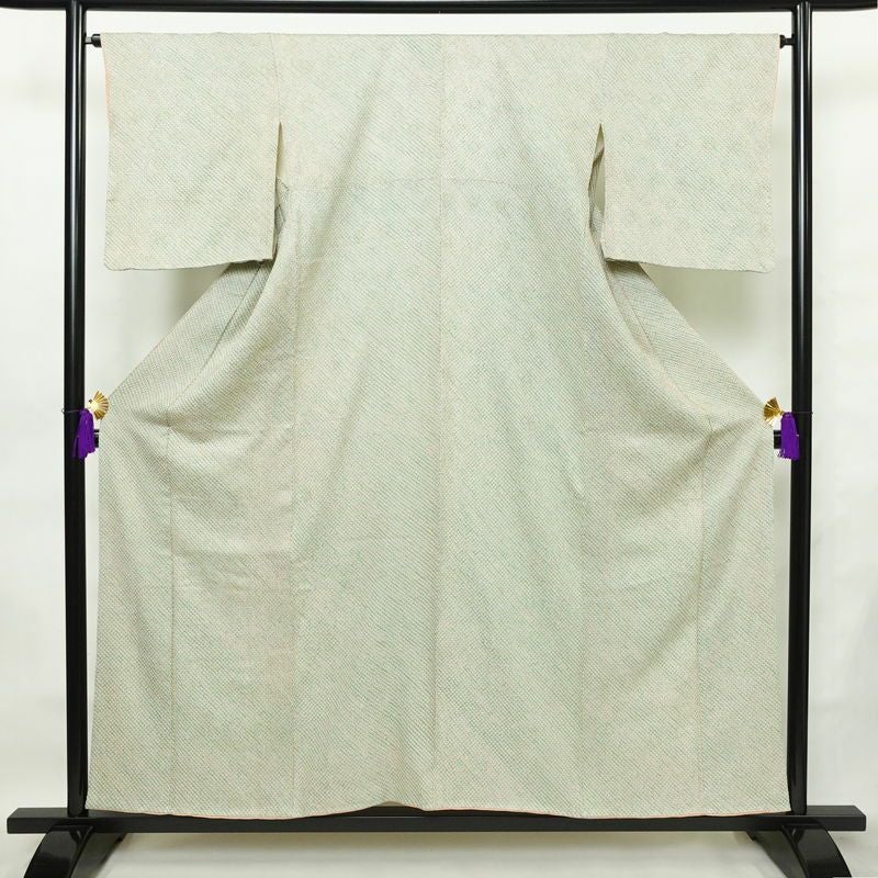 小紋 絞り 総絞り 正絹 古典柄 袷仕立て 身丈155.5cm 裄丈66.5cm 着物 緑・うぐいす色_画像1