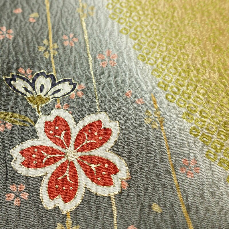 訪問着 良品 正絹 花柄 袷仕立て 身丈159.5cm 裄丈64cm 箔 金彩 フォーマル 着物 黄・黄土色_画像7