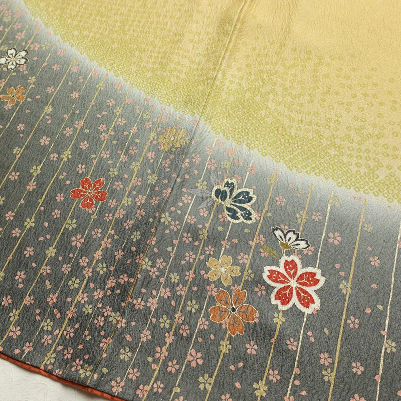 訪問着 良品 正絹 花柄 袷仕立て 身丈159.5cm 裄丈64cm 箔 金彩 フォーマル 着物 黄・黄土色_画像10