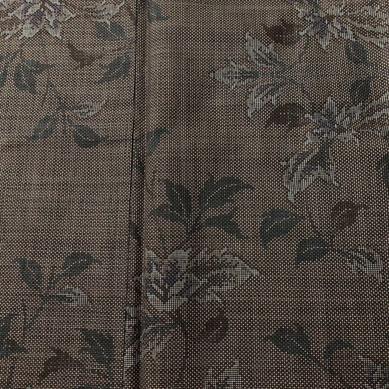 大島紬 良品 純泥染 証紙あり 正絹 木の葉・植物柄 袷仕立て 身丈159.5cm 裄丈63cm 着物 茶_画像6
