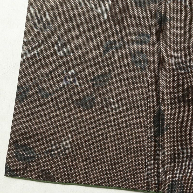 大島紬 良品 純泥染 証紙あり 正絹 木の葉・植物柄 袷仕立て 身丈159.5cm 裄丈63cm 着物 茶_画像10