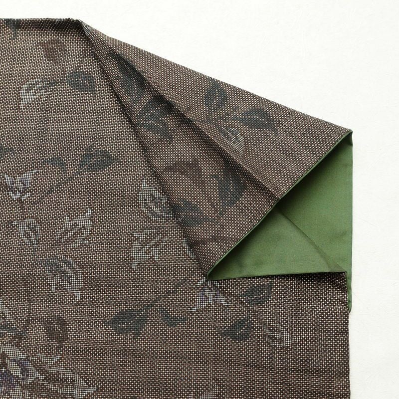 大島紬 良品 純泥染 証紙あり 正絹 木の葉・植物柄 袷仕立て 身丈159.5cm 裄丈63cm 着物 茶_画像12