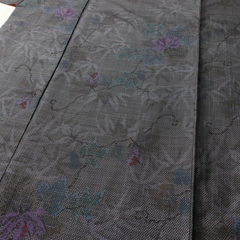 大島紬 良品 証紙あり 正絹 木の葉・植物柄 袷仕立て 身丈166.5cm 裄丈66.5cm 着物 紫・藤色_画像5