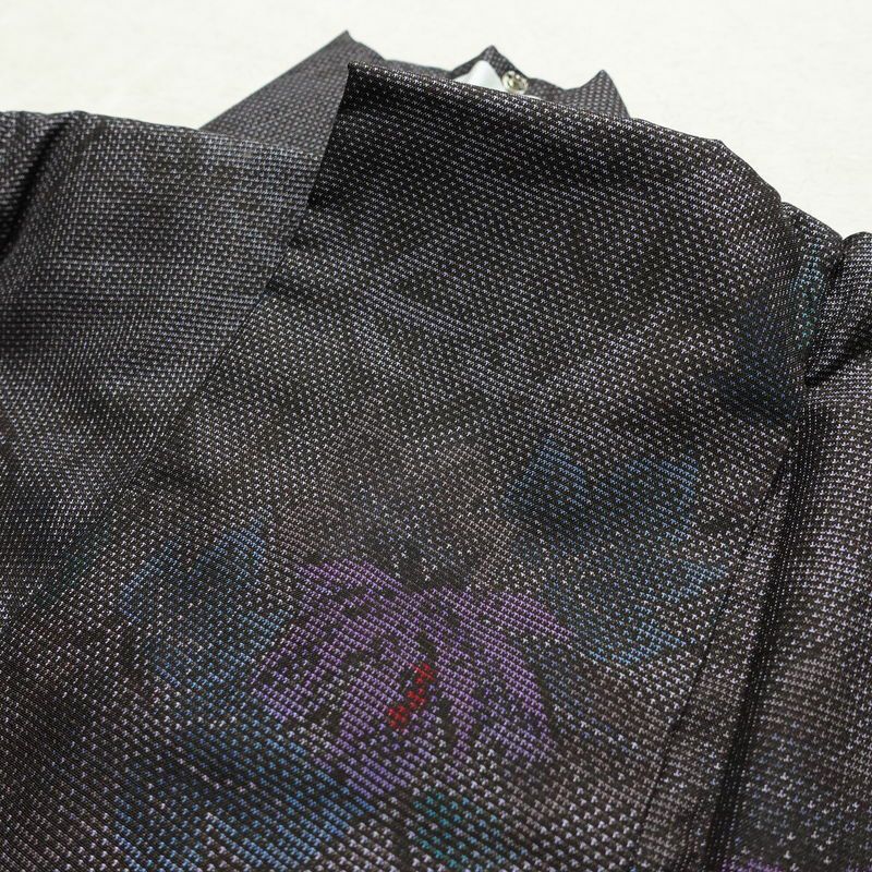 大島紬 良品 証紙あり 正絹 木の葉・植物柄 袷仕立て 身丈166.5cm 裄丈66.5cm 着物 紫・藤色_画像16