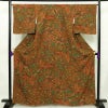 小紋 縮緬 総柄 正絹 花柄 袷仕立て 身丈162.5cm 裄丈66.5cm 一部しつけ糸付き 着物 茶_画像1
