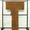 小紋 縮緬 総柄 正絹 花柄 袷仕立て 身丈162.5cm 裄丈66.5cm 一部しつけ糸付き 着物 茶_画像2