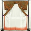 小紋 縮緬 総柄 正絹 花柄 袷仕立て 身丈162.5cm 裄丈66.5cm 一部しつけ糸付き 着物 茶_画像3