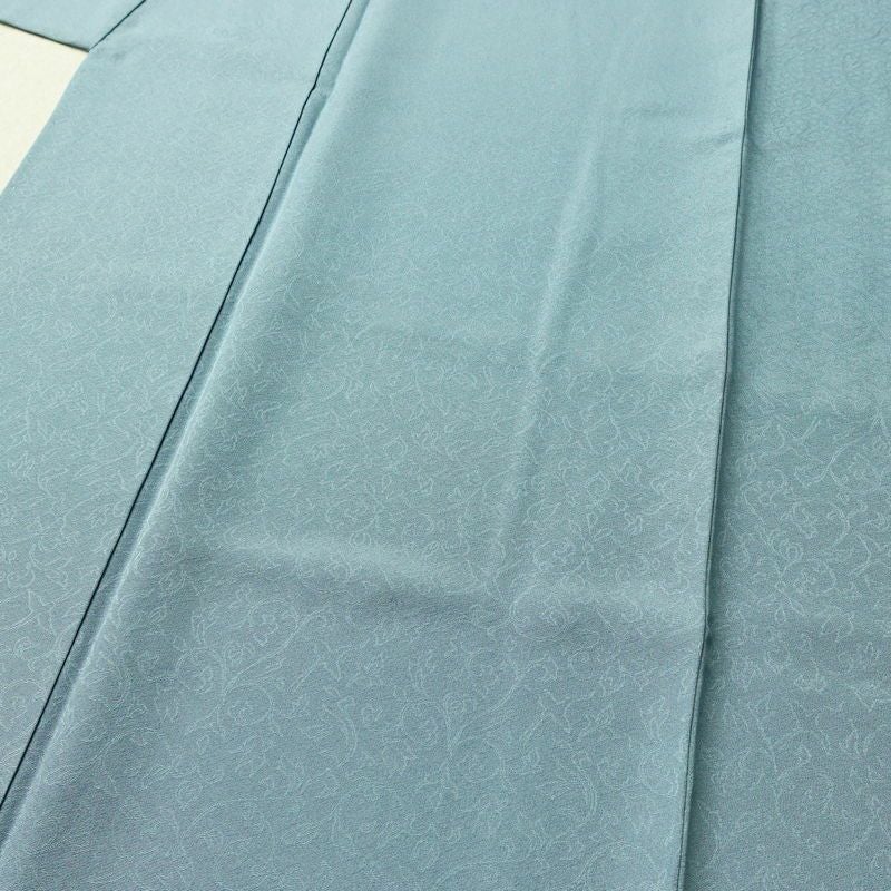 色無地 美品 しつけ糸付き 縮緬 一つ紋付き 正絹 木の葉・植物柄 袷仕立て 身丈158.5cm 裄丈65.5cm 共八掛 フォーマル 着物 青・紺_画像5