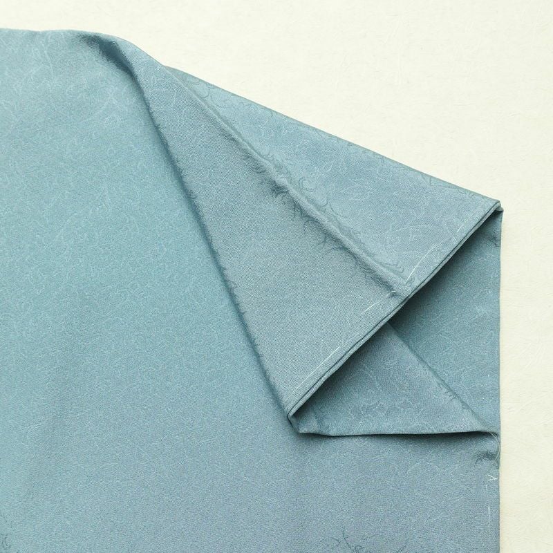 色無地 美品 しつけ糸付き 縮緬 一つ紋付き 正絹 木の葉・植物柄 袷仕立て 身丈158.5cm 裄丈65.5cm 共八掛 フォーマル 着物 青・紺_画像14