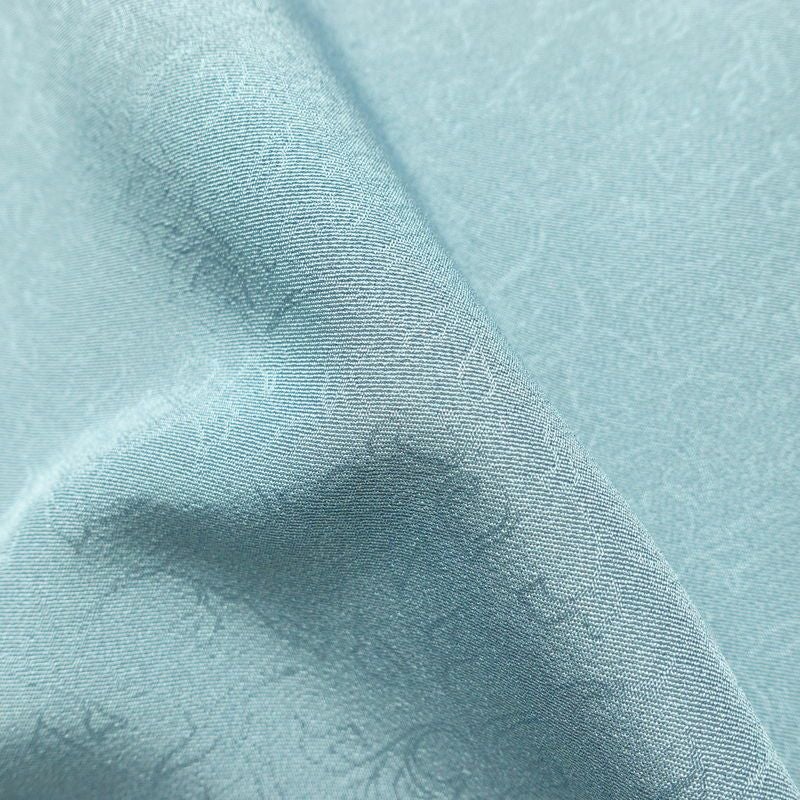 色無地 美品 しつけ糸付き 縮緬 一つ紋付き 正絹 木の葉・植物柄 袷仕立て 身丈158.5cm 裄丈65.5cm 共八掛 フォーマル 着物 青・紺_画像21