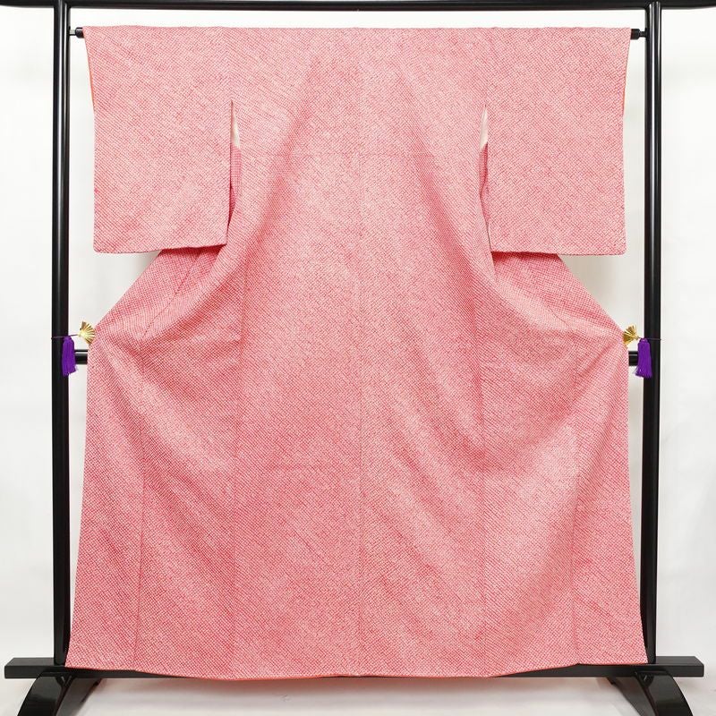 小紋 良品 しつけ糸付き 絞り 総絞り 正絹 古典柄 袷仕立て 身丈158.5cm 裄丈64.5cm 着物 ピンク_画像1
