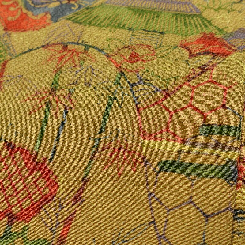 訪問着 良品 三橋観雪 落款入り 縮緬 正絹 木の葉・植物柄 袷仕立て 身丈165cm 裄丈68.5cm フォーマル 着物 多色使い_画像8