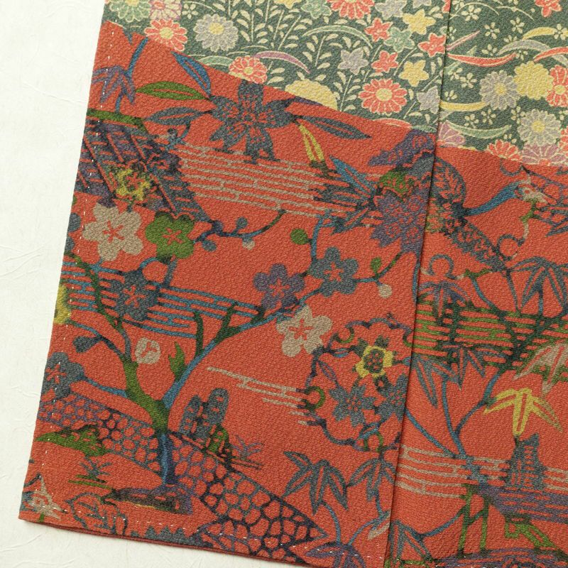 訪問着 良品 三橋観雪 落款入り 縮緬 正絹 木の葉・植物柄 袷仕立て 身丈165cm 裄丈68.5cm フォーマル 着物 多色使い_画像11