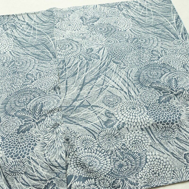 小紋 良品 しつけ糸付き 正絹 花柄 袷仕立て 身丈167cm 裄丈68.5cm 着物 青・紺_画像13