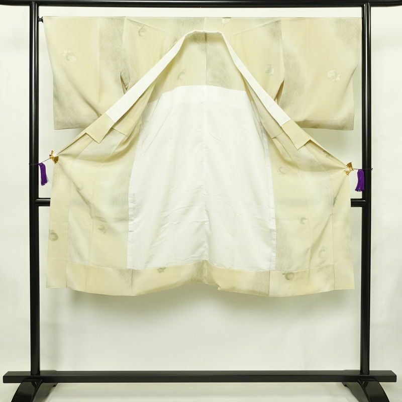 長襦袢 良品 正絹 花柄 袖無双・胴抜き 身丈123.5cm 裄丈67cm ベージュ_画像3