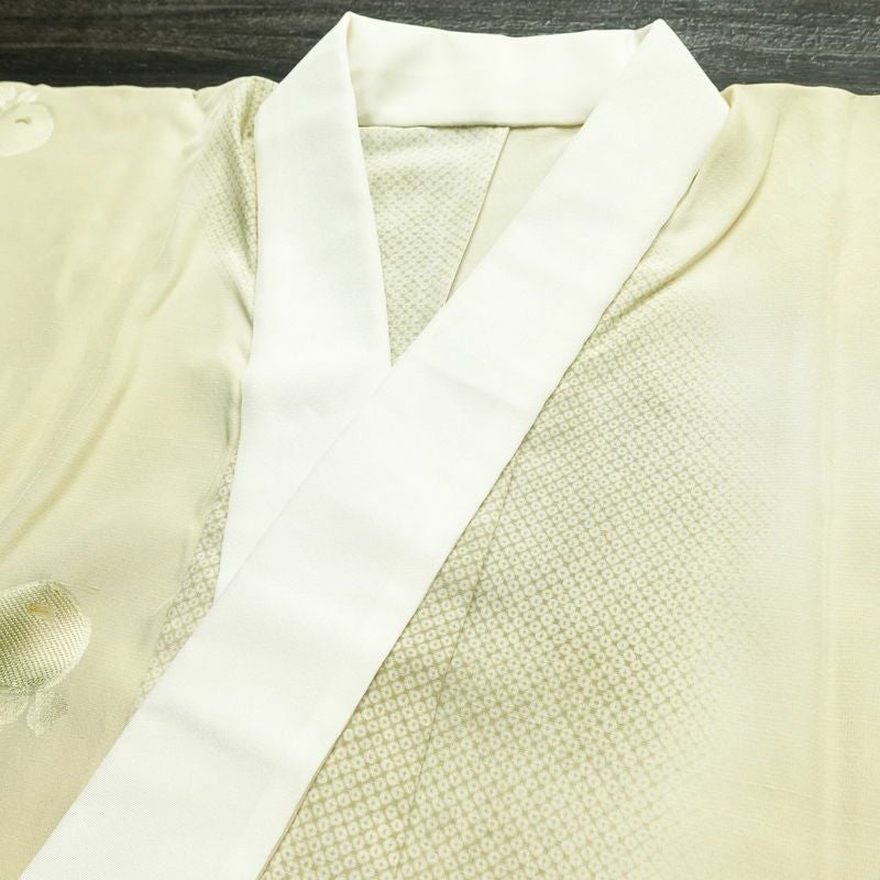 長襦袢 良品 正絹 花柄 袖無双・胴抜き 身丈123.5cm 裄丈67cm ベージュ_画像16