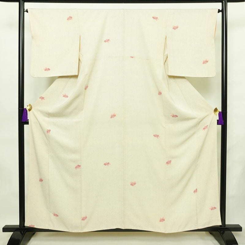 小紋 良品 飛び柄 正絹 花柄 袷仕立て 身丈158cm 裄丈65.5cm 着物 クリーム_画像1