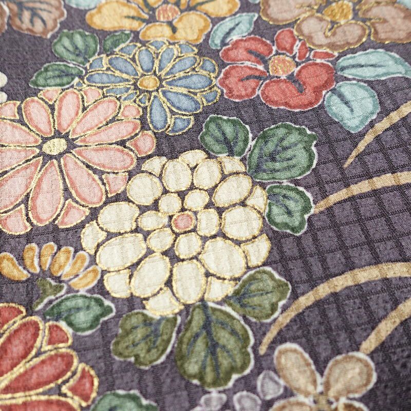 小紋 良品 総柄 正絹 花柄 袷仕立て 身丈158.5cm 裄丈64.5cm 箔 金彩 着物 紫・藤色_画像7