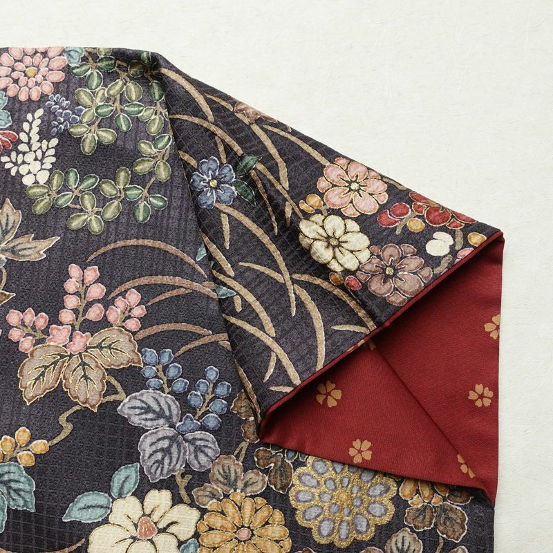 小紋 良品 総柄 正絹 花柄 袷仕立て 身丈158.5cm 裄丈64.5cm 箔 金彩 着物 紫・藤色_画像14