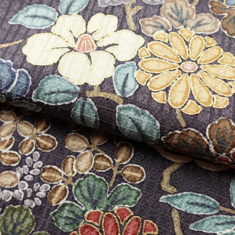 小紋 良品 総柄 正絹 花柄 袷仕立て 身丈158.5cm 裄丈64.5cm 箔 金彩 着物 紫・藤色_画像20