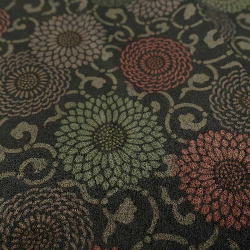 小紋 良品 総柄 正絹 花柄 袷仕立て 身丈156cm 裄丈65cm 菊 着物 黒_画像8