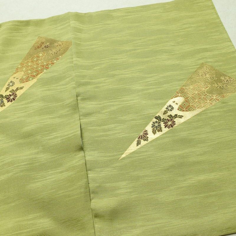 付け下げ 良品 金駒刺繍 正絹 古典柄 袷仕立て 身丈159.5cm 裄丈64.5cm 箔 フォーマル 着物 緑・うぐいす色_画像13