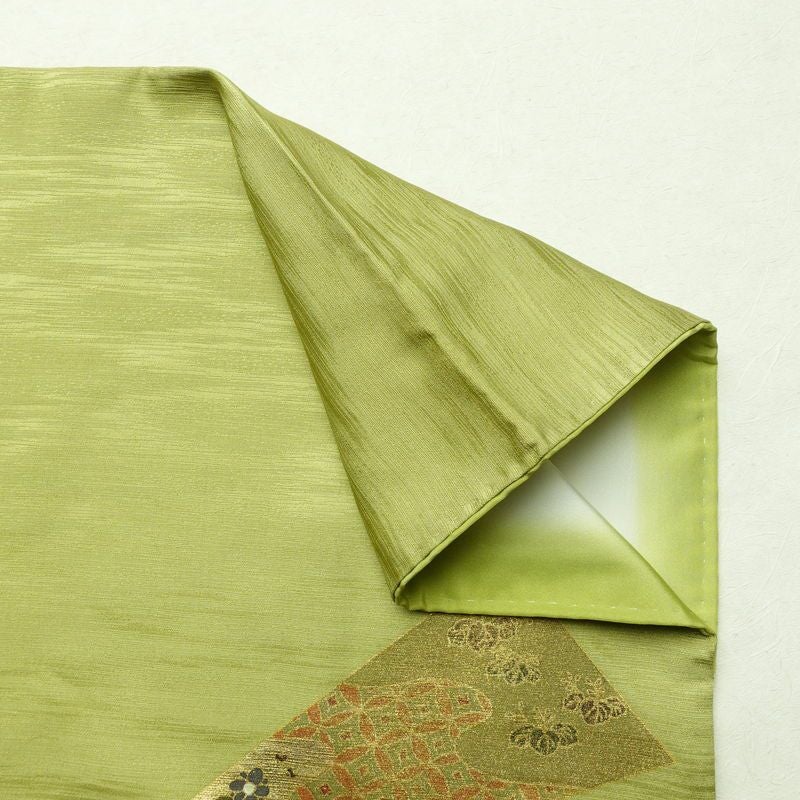 付け下げ 良品 金駒刺繍 正絹 古典柄 袷仕立て 身丈159.5cm 裄丈64.5cm 箔 フォーマル 着物 緑・うぐいす色_画像14