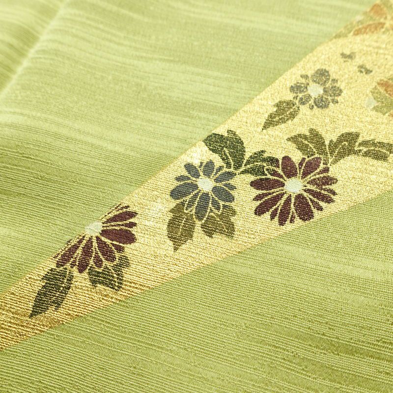 付け下げ 良品 金駒刺繍 正絹 古典柄 袷仕立て 身丈159.5cm 裄丈64.5cm 箔 フォーマル 着物 緑・うぐいす色_画像17