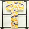 小紋 しつけ糸付き 綸子 正絹 古典柄 袷仕立て 身丈155.5cm 裄丈67.5cm 箔 金彩 着物 クリーム_画像2