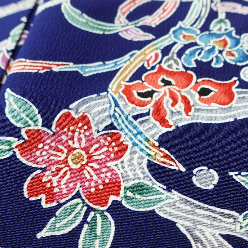 小紋 良品 縮緬 総柄 正絹 袷仕立て 身丈158cm 裄丈67.5cm 着物 青・紺_画像8