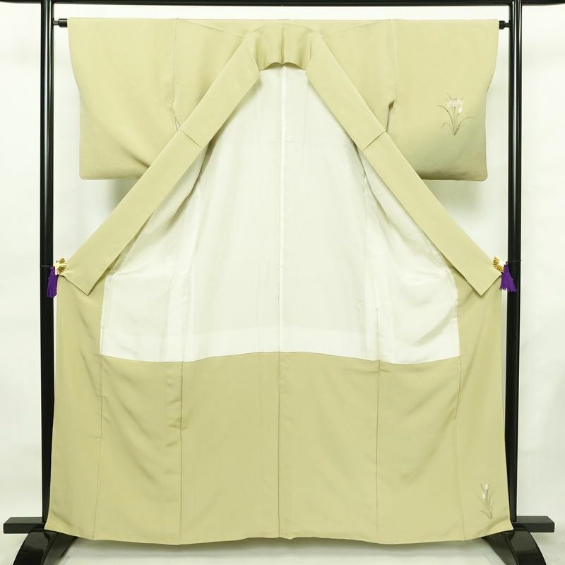 付け下げ 落款入り 縮緬 絞り 一つ紋付き 正絹 木の葉・植物柄 袷仕立て 身丈161.5cm 裄丈64.5cm 金彩 フォーマル 着物 黄・黄土色_画像3